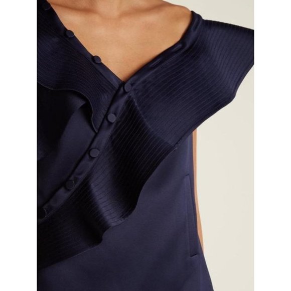 Self-Portrait royal blue off shoulder ruffled blouse in duchess satin size 6 - Picture 10 of 16